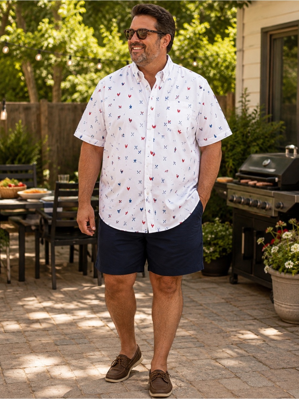 Jam Session Men’s 2XLT BBQ Novelty Print Shirt White 100% Cotton Short Sleeve